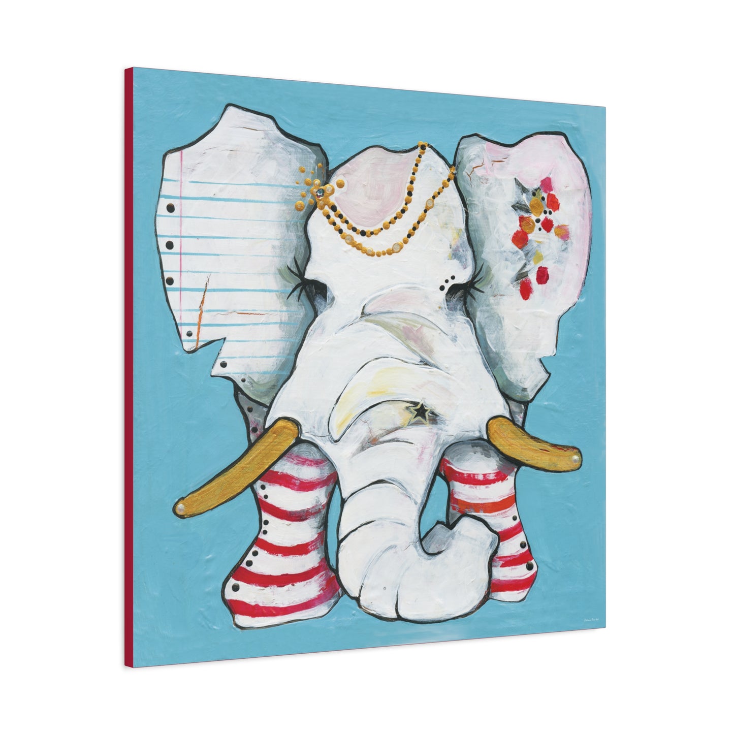 "Red Stripe Elephant" Unframed Canvas Candy Red Edge Reproduction by Zabrina Fine Art