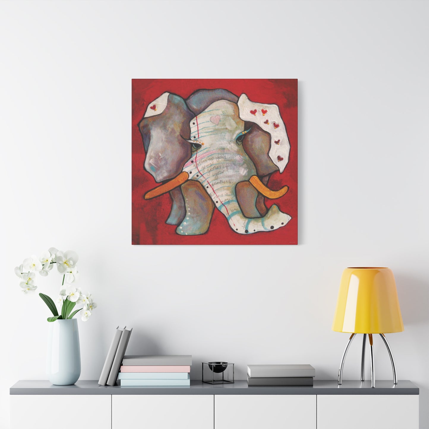 "Red Heart Elephant" Unframed Canvas Black Edge Reproduction by Zabrina Fine Art