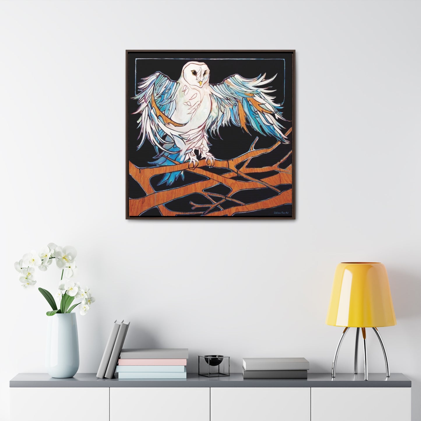 "Blue Owl" Framed Canvas Fine Art Reproduction by Zabrina Fine Art