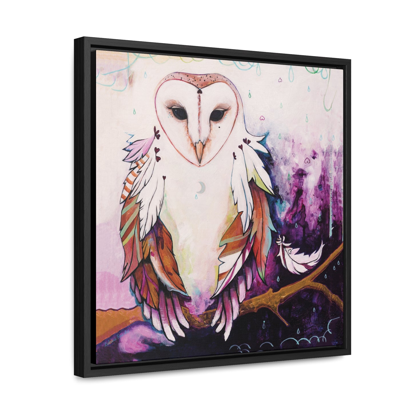 "Rainy Day Owl" Framed Canvas Fine Art Reproduction by Zabrina Fine Art