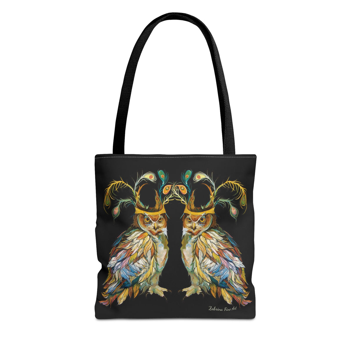 "Two Owls" Tote Bag Black by Zabrina Fine Art