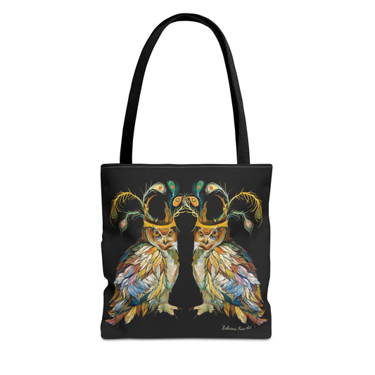 "Two Owls" Tote Bag Black by Zabrina Fine Art