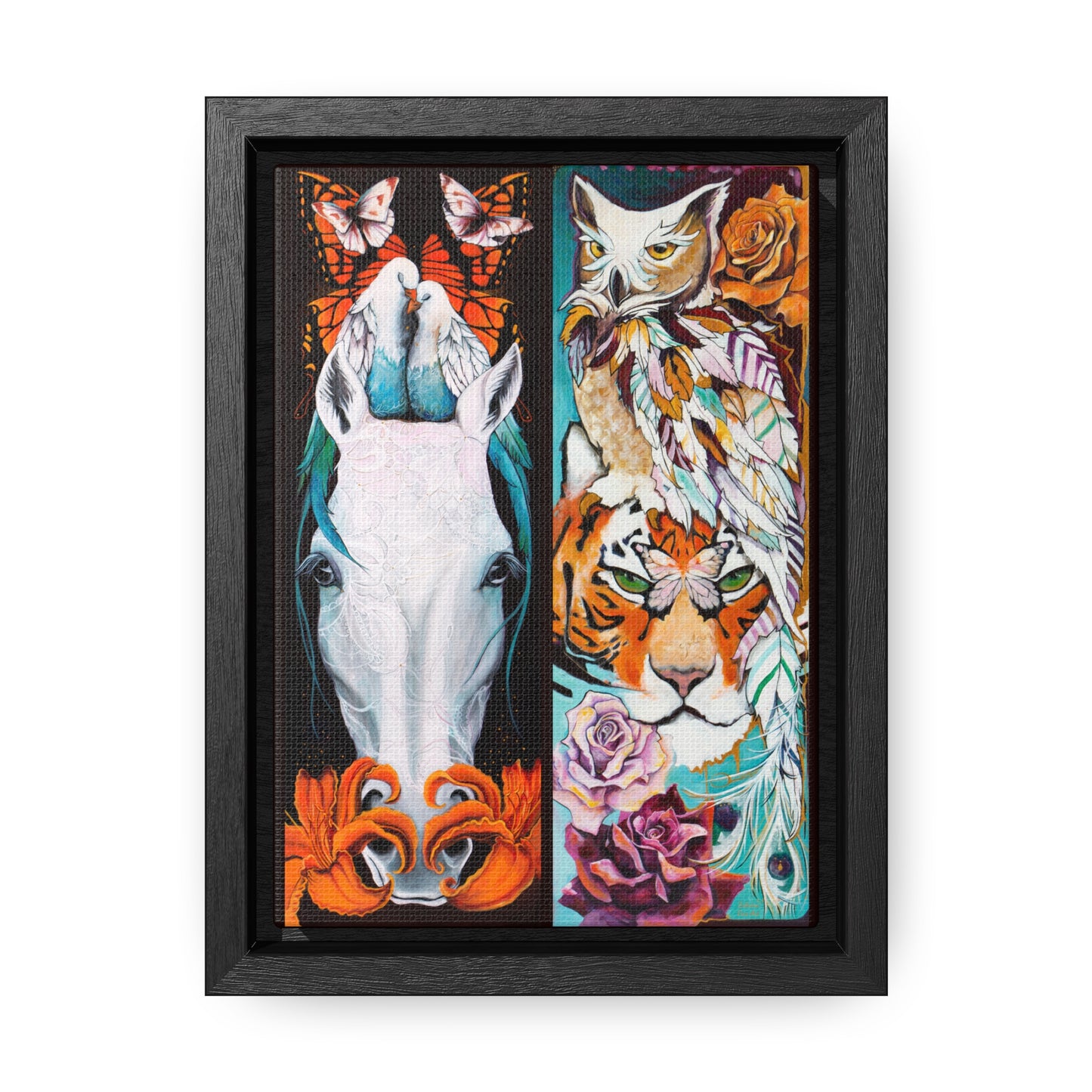 "The Tiger and The Mare" Framed Canvas Fine Art Reproduction by Zabrina Fine Art