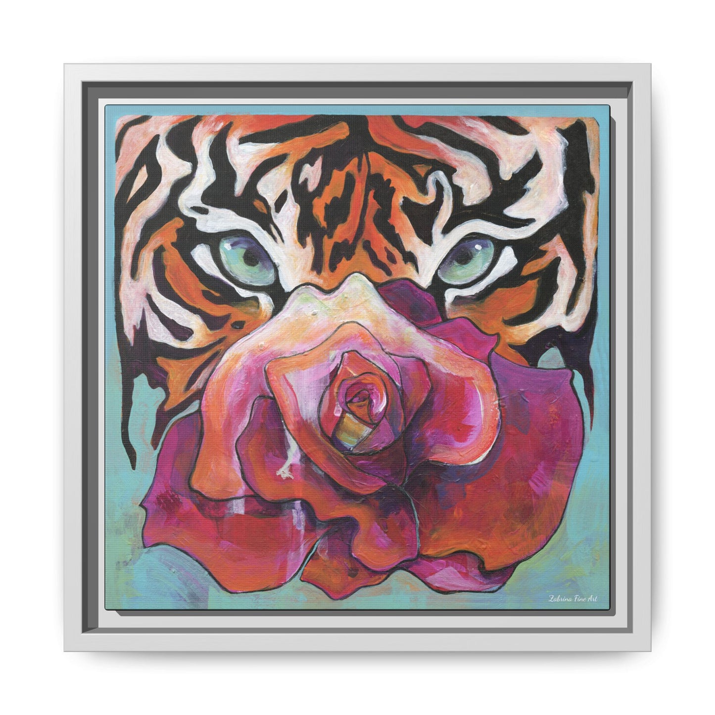 "Tiger Rose" Framed Canvas Fine Art Reproduction by Zabrina Fine Art