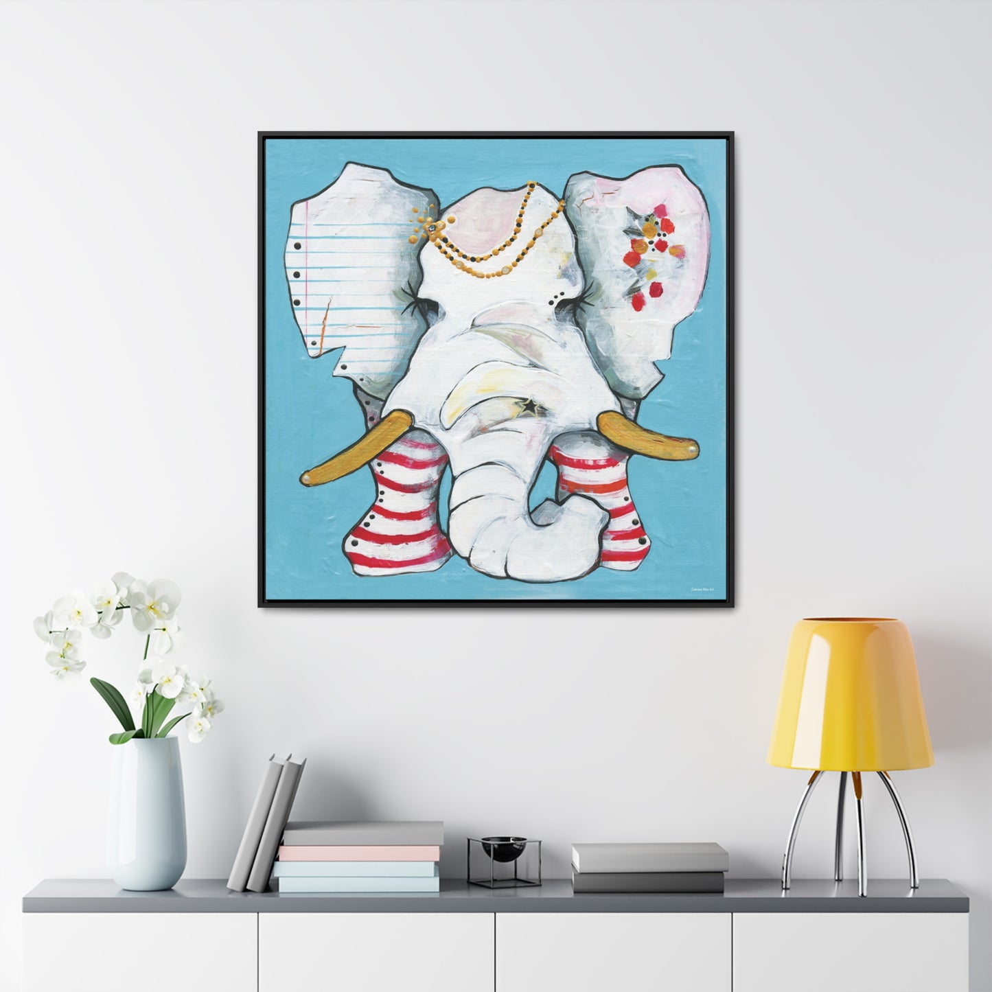 "Red Stripe Elephant" Framed Canvas Fine Art Reproduction by Zabrina Fine Art