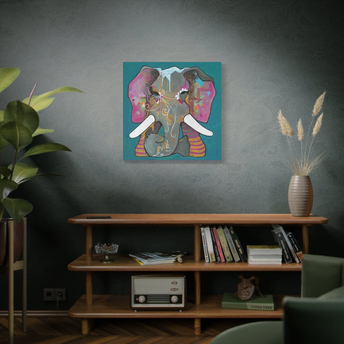 "Romeo Elephant" Unframed Canvas Hot Pink Edge Reproduction by Zabrina Fine Art