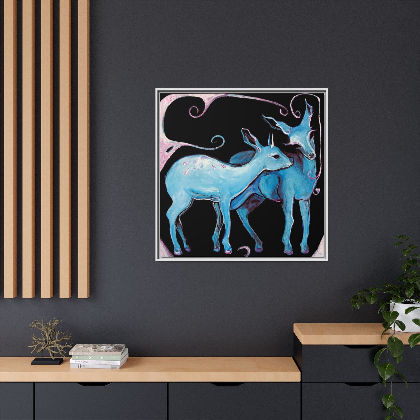 "Deer Love" Framed Canvas Fine Art Reproduction by Zabrina Fine Art
