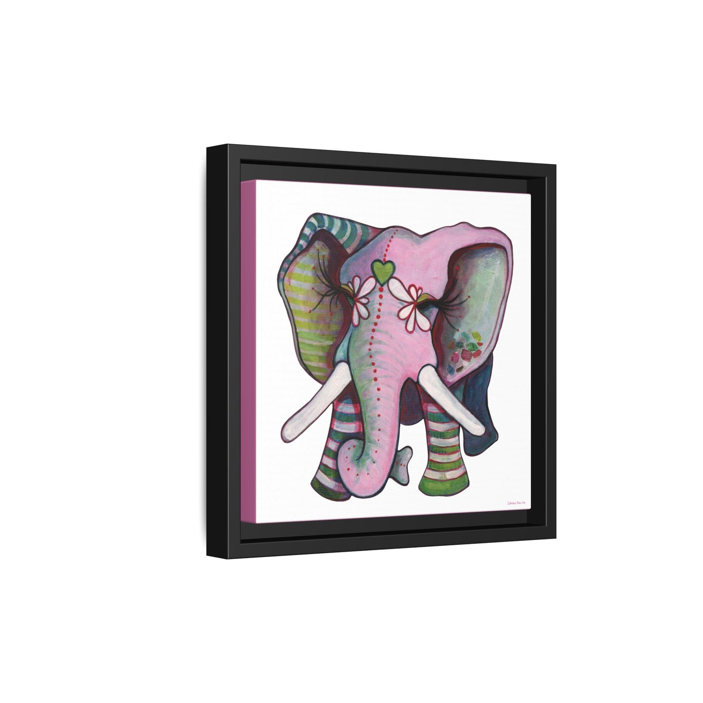 "Green Heart Elephant" Framed Canvas Fine Art Reproduction by Zabrina Fine Art