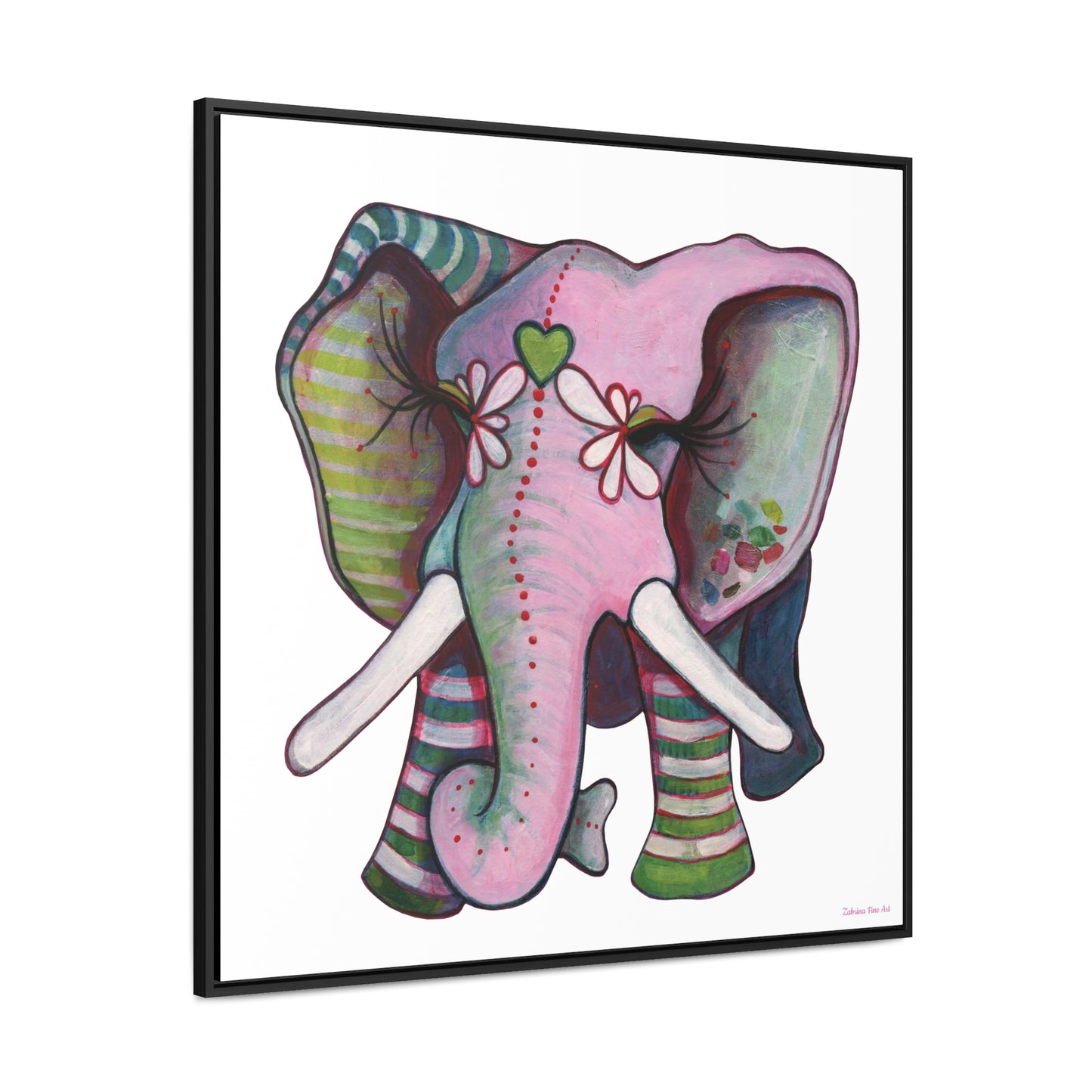 "Green Heart Elephant" Framed Canvas Fine Art Reproduction by Zabrina Fine Art