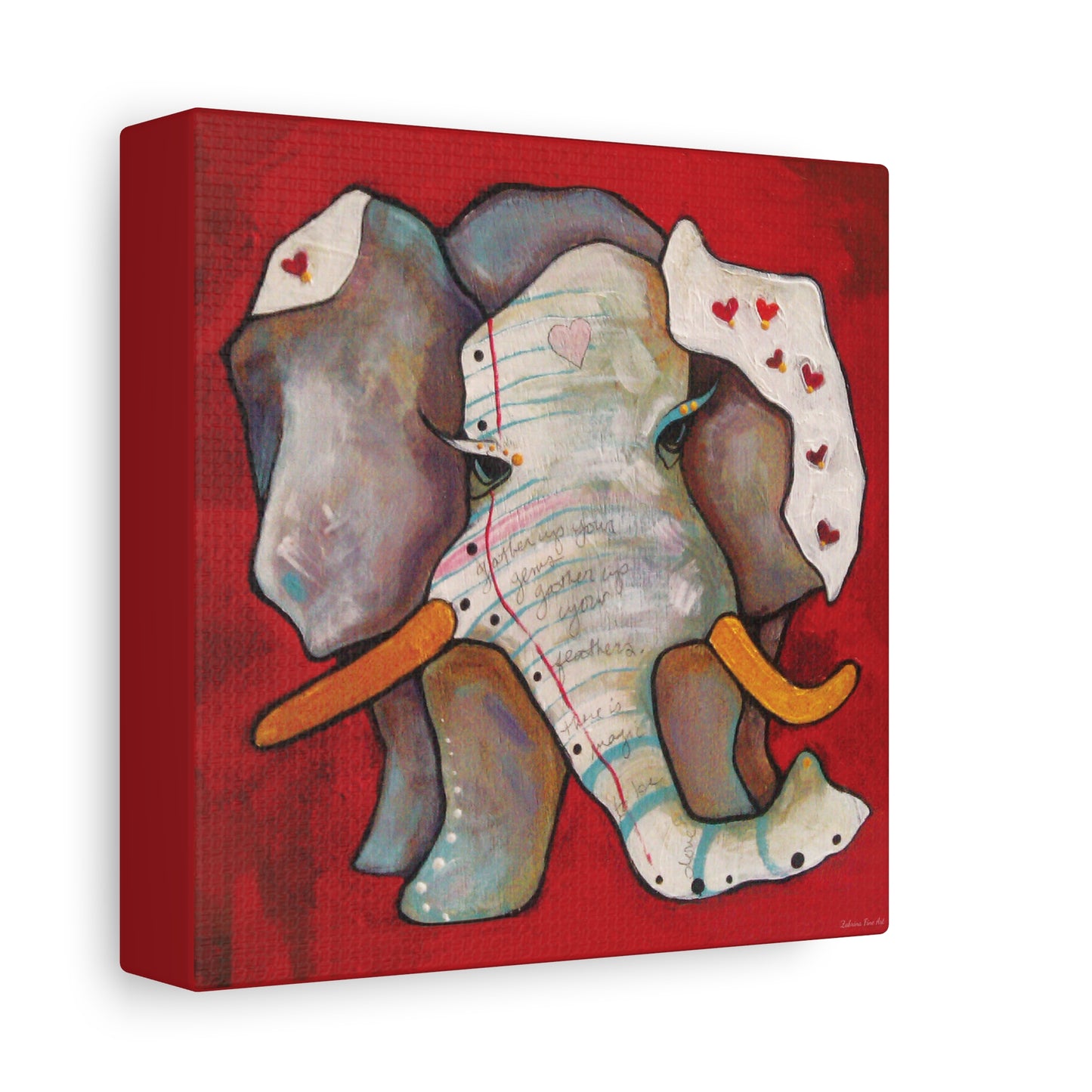 "Red Heart Elephant" Unframed Canvas Red Edge Reproduction by Zabrina Fine Art