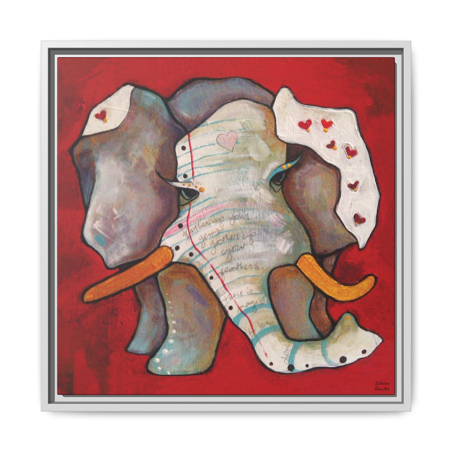 "Red Heart Elephant" Framed Canvas Fine Art Reproduction by Zabrina Fine Art