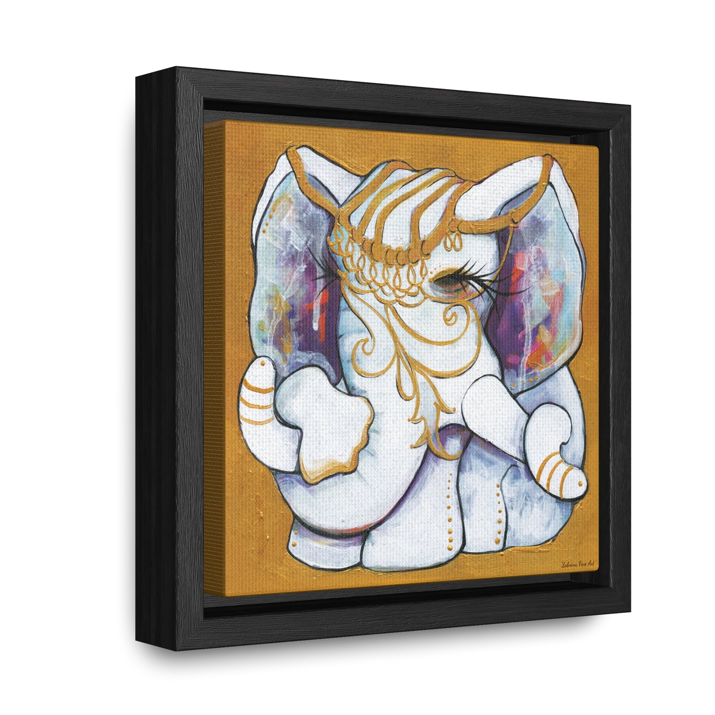 "Gold and White Elephant" Framed Canvas Fine Art Reproduction by Zabrina Fine Art