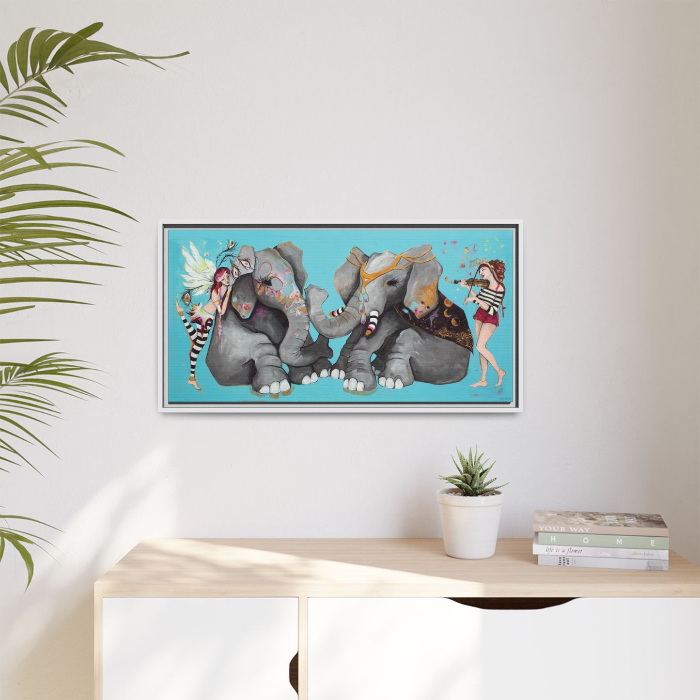 "Elephant Love" Framed Canvas Fine Art Reproduction by Zabrina Fine Art