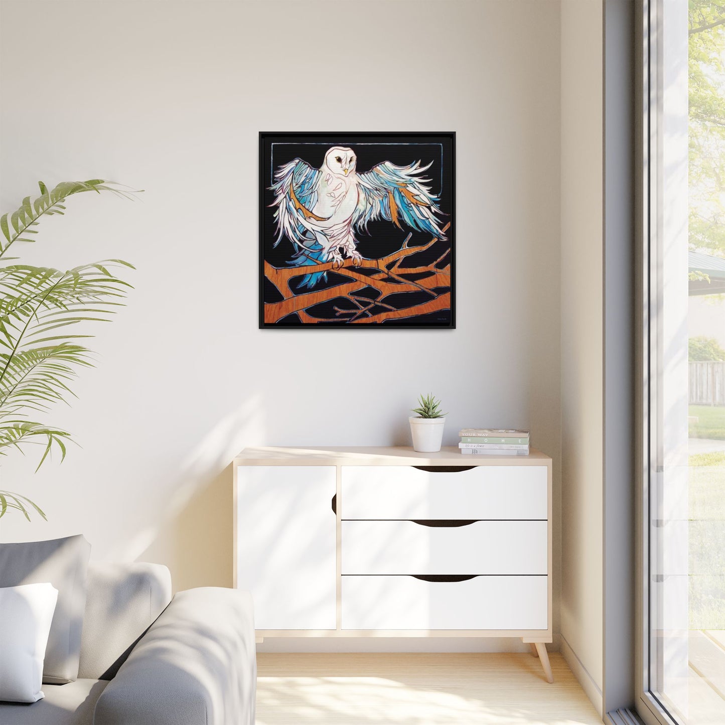 "Blue Owl" Framed Canvas Fine Art Reproduction by Zabrina Fine Art