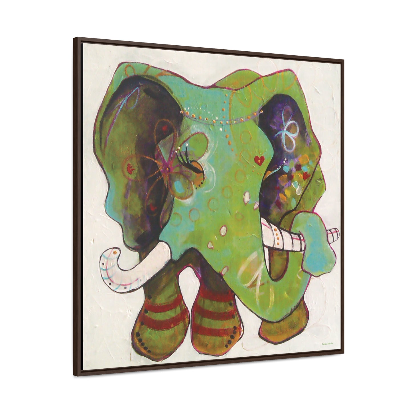 "Green Elephant" Framed Canvas Fine Art Reproduction by Zabrina Fine Art