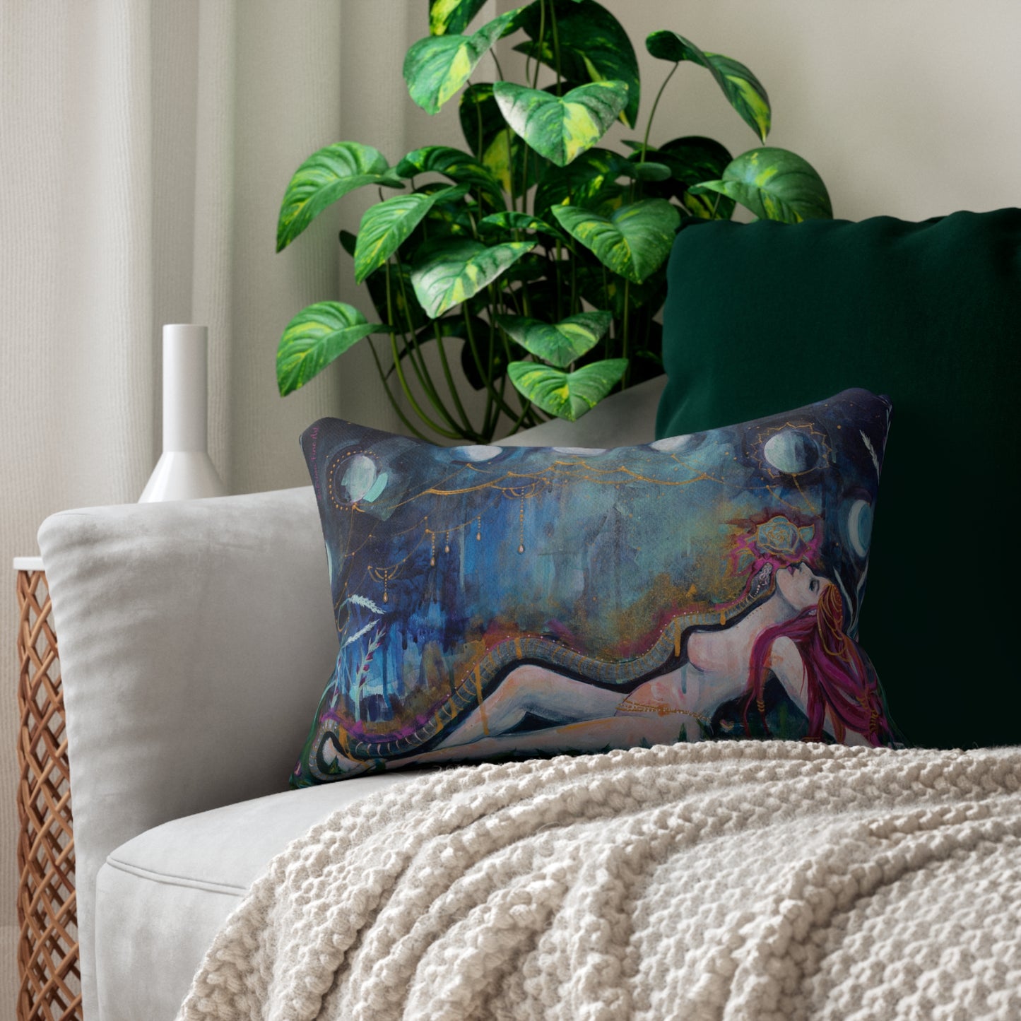 "Moon Bather" Throw Pillow by Zabrina Fine Art