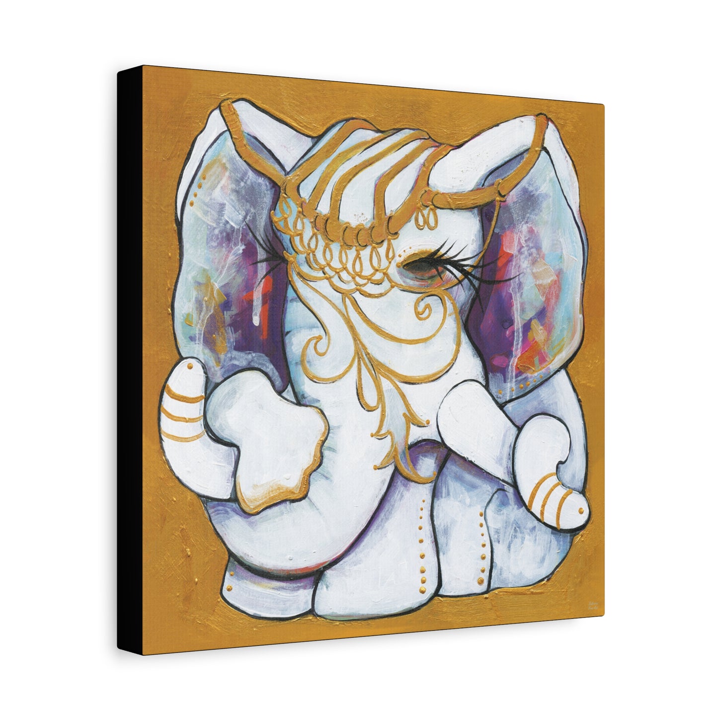 "Gold and White Elephant" Unframed Canvas Black Edge Reproduction by Zabrina Fine Art