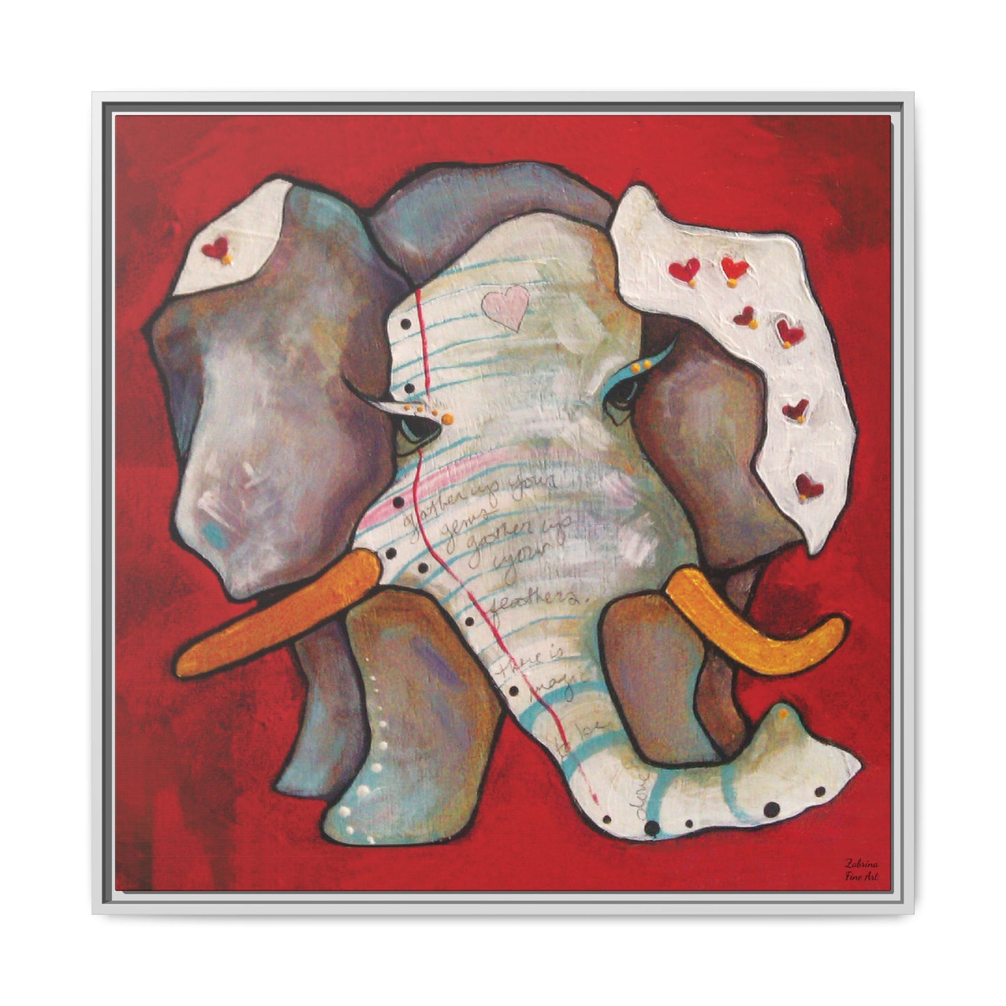 "Red Heart Elephant" Framed Canvas Fine Art Reproduction by Zabrina Fine Art