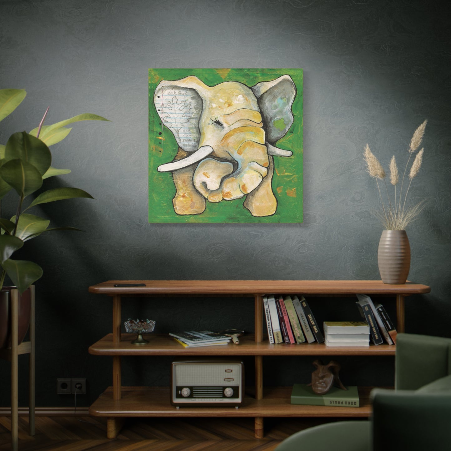 "Oak Leaf Elephant" Unframed Canvas Yellow Edge Reproduction by Zabrina Fine Art