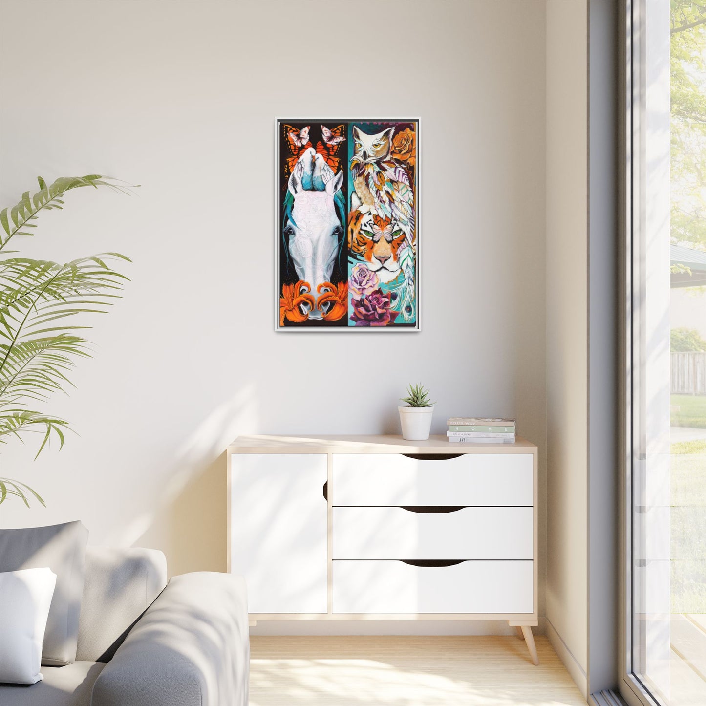 "The Tiger and The Mare" Framed Canvas Fine Art Reproduction by Zabrina Fine Art