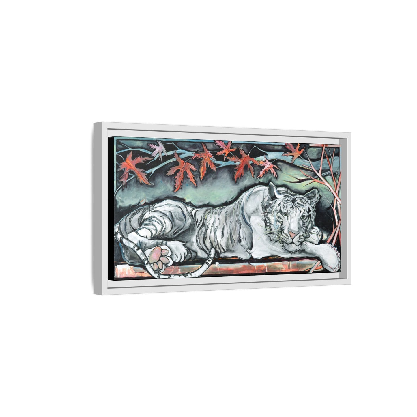 "White Tiger" Framed Canvas Fine Art Reproduction by Zabrina Fine Art