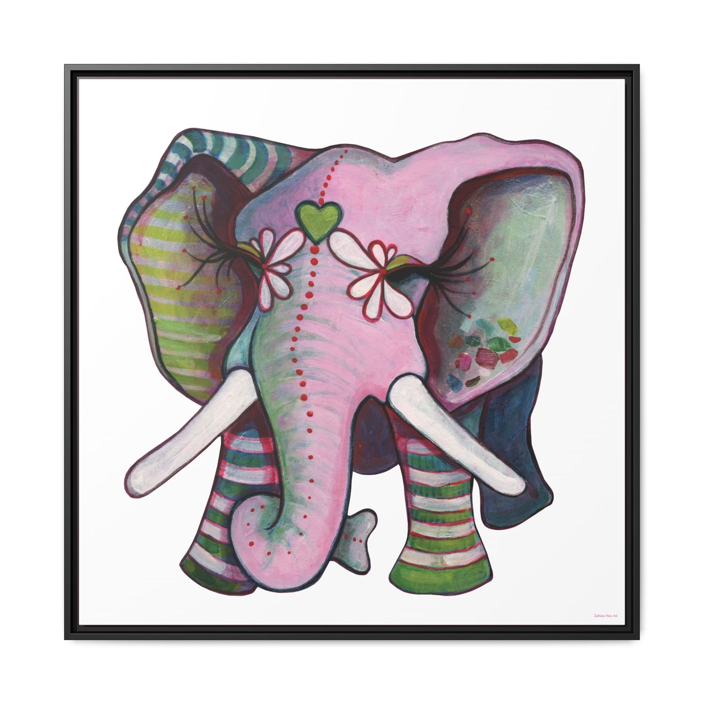 "Green Heart Elephant" Framed Canvas Fine Art Reproduction by Zabrina Fine Art