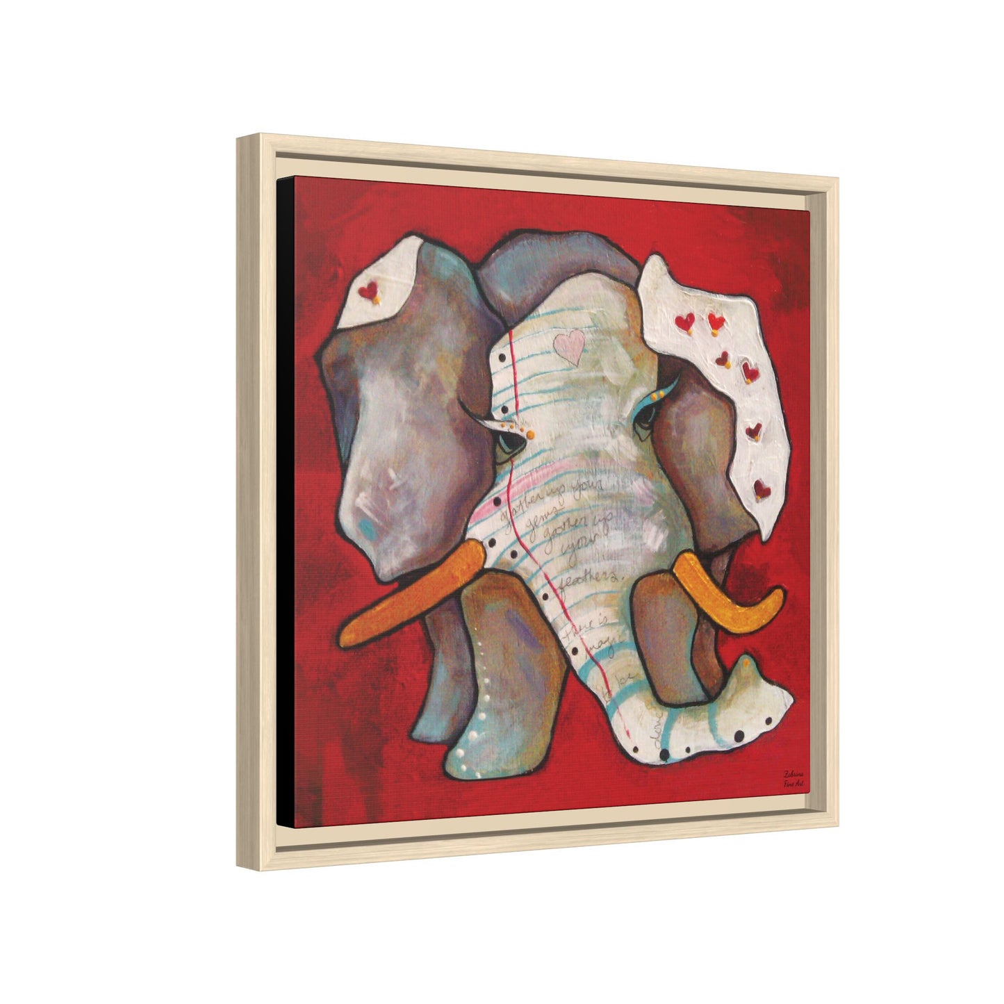 "Red Heart Elephant" Framed Canvas Fine Art Reproduction by Zabrina Fine Art