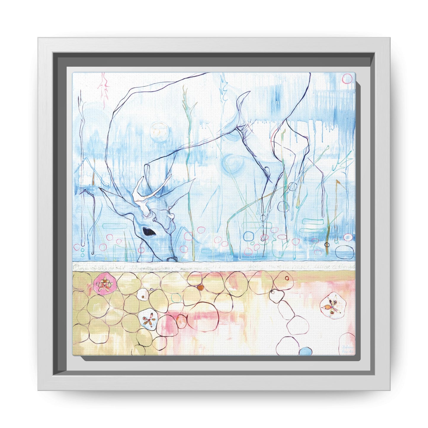 "One Antler Deer" Framed Canvas Fine Art Reproduction by Zabrina Fine Art