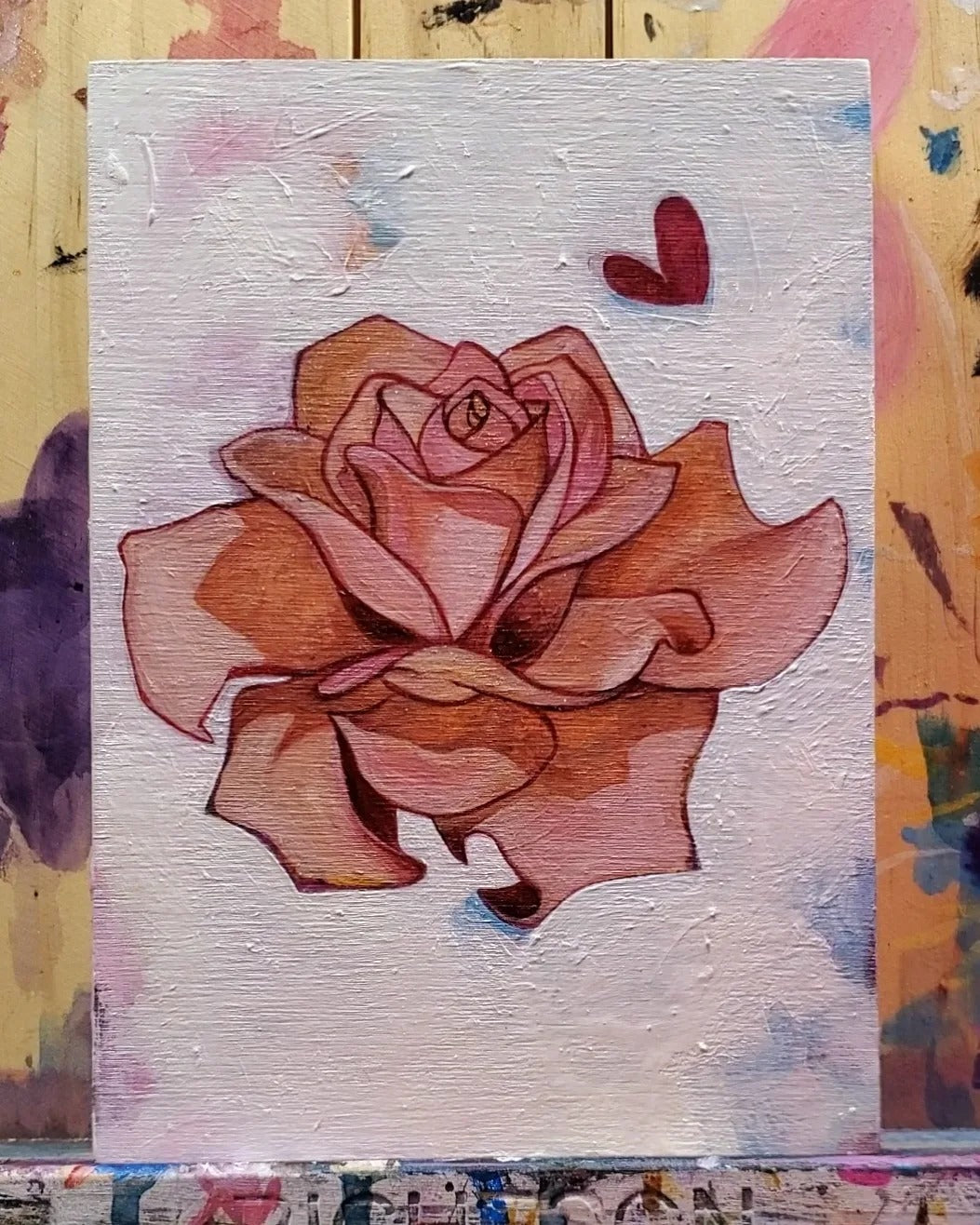 "Little Pink Caramel Rose" Original Painting by Zabrina Fine Art