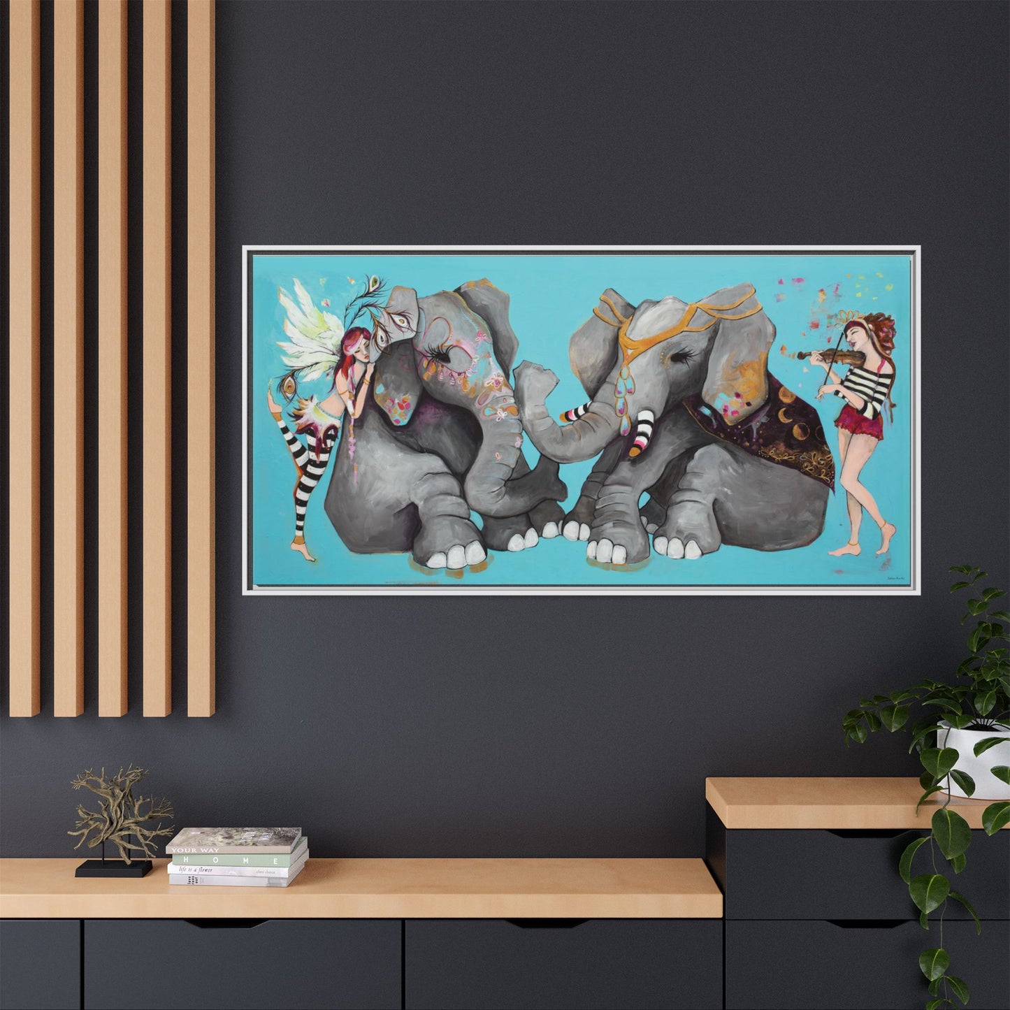 "Elephant Love" Framed Canvas Fine Art Reproduction by Zabrina Fine Art