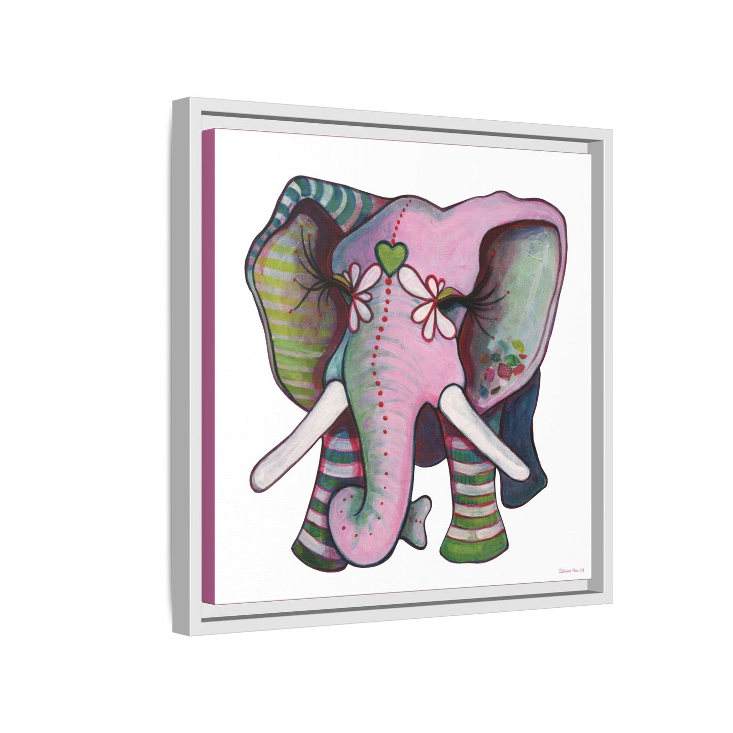 "Green Heart Elephant" Framed Canvas Fine Art Reproduction by Zabrina Fine Art