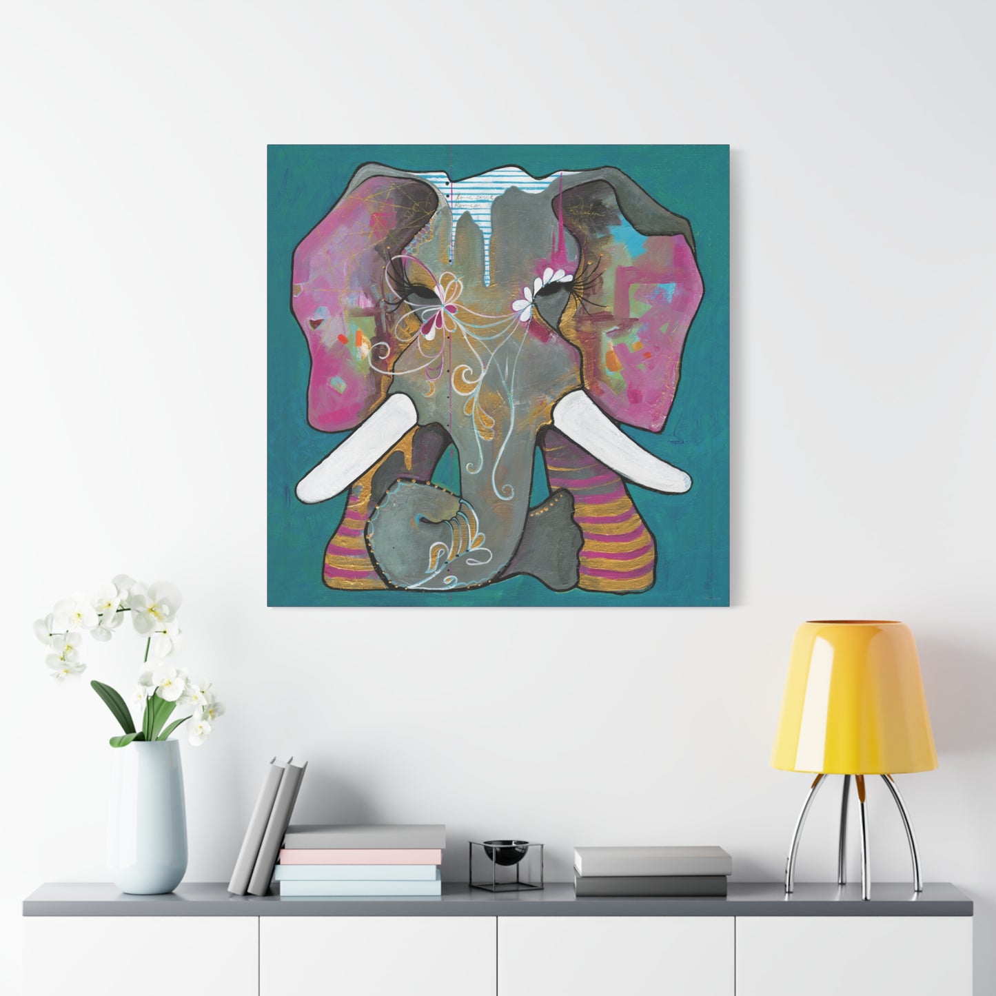 "Romeo Elephant" Unframed Canvas Hot Pink Edge Reproduction by Zabrina Fine Art