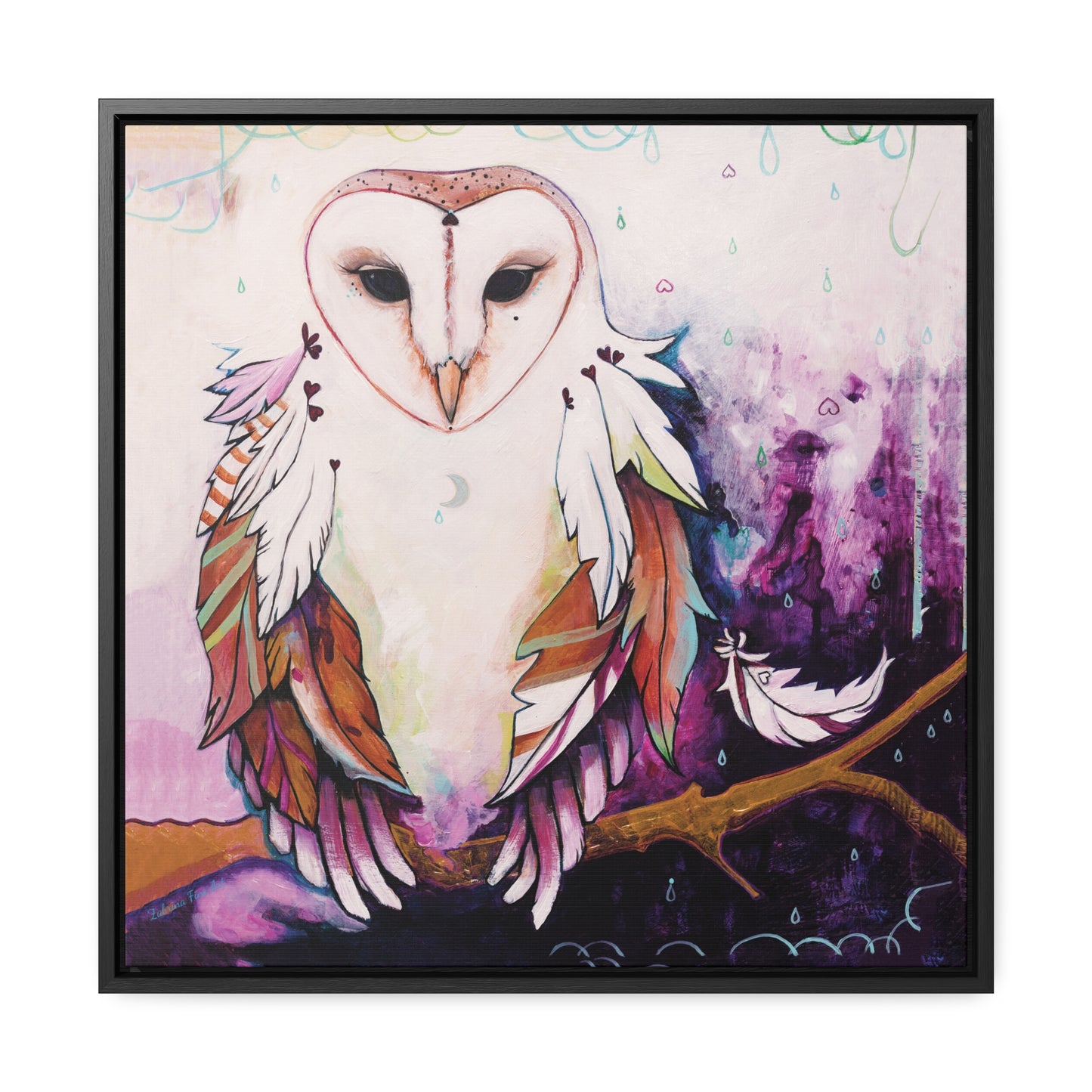 "Rainy Day Owl" Framed Canvas Fine Art Reproduction by Zabrina Fine Art