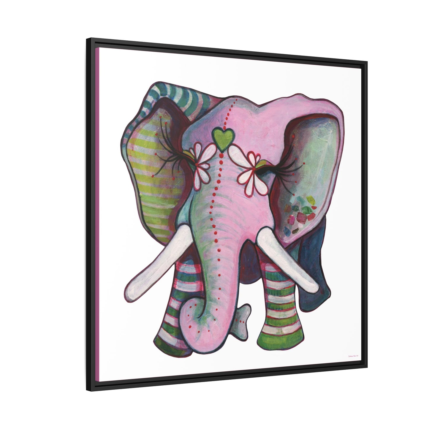 "Green Heart Elephant" Framed Canvas Fine Art Reproduction by Zabrina Fine Art