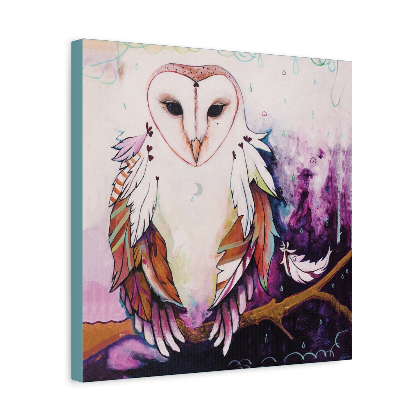 "Rainy Day Owl" Unframed Canvas Neptune Blue Edge Reproduction by Zabrina Fine Art