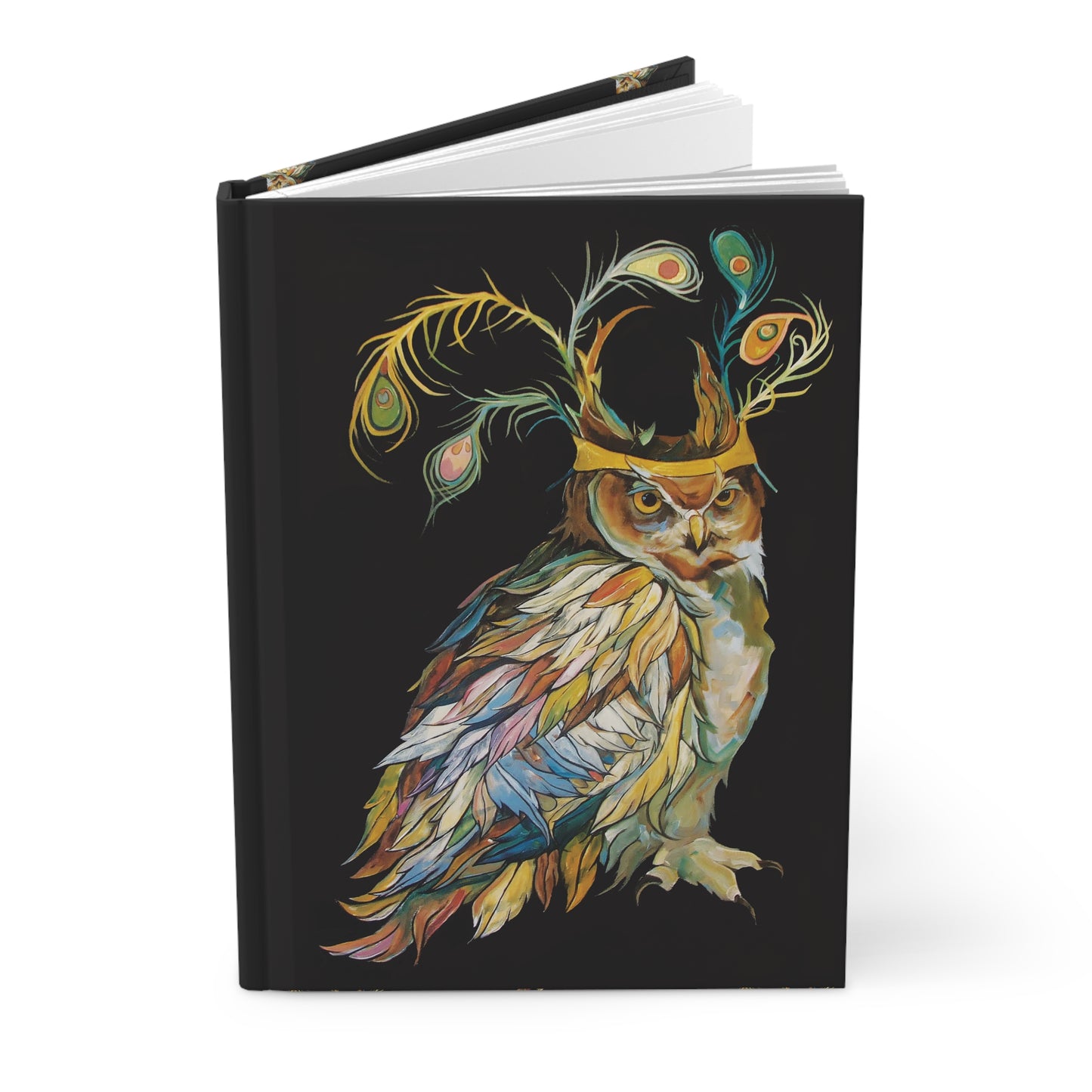 "Peacock Crown Owl" Hardcover Journal by Zabrina Fine Art