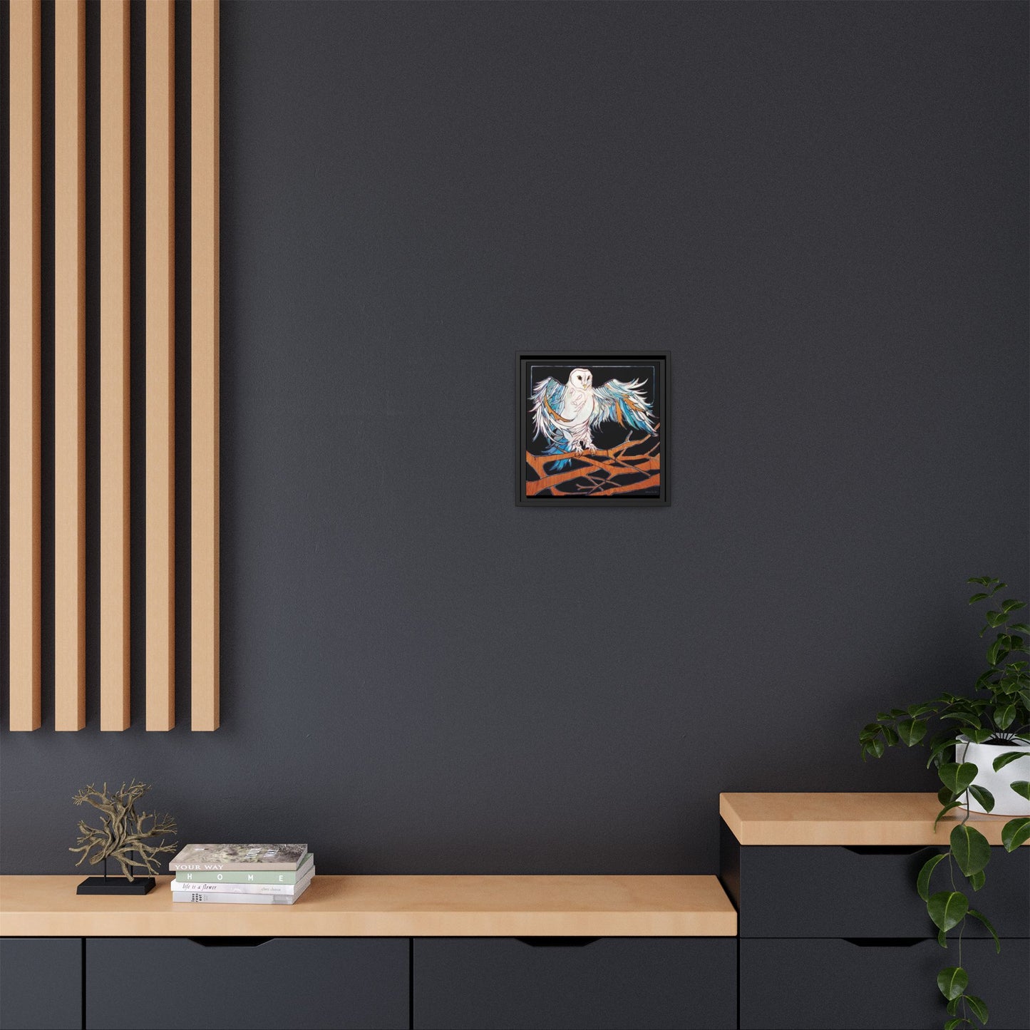 "Blue Owl" Framed Canvas Fine Art Reproduction by Zabrina Fine Art