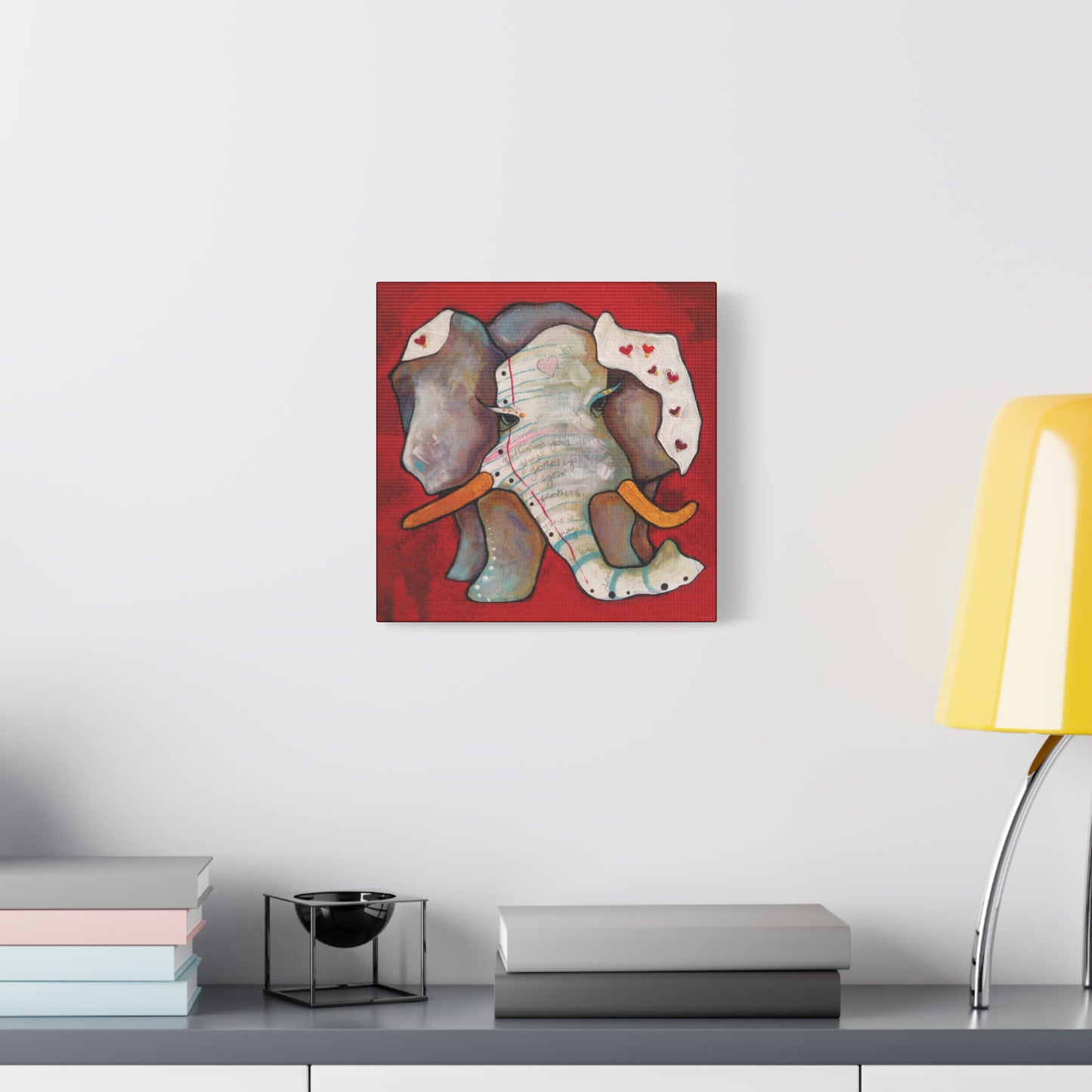 "Red Heart Elephant" Unframed Canvas Black Edge Reproduction by Zabrina Fine Art