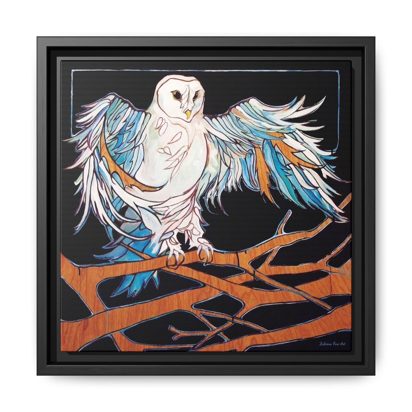 "Blue Owl" Framed Canvas Fine Art Reproduction by Zabrina Fine Art