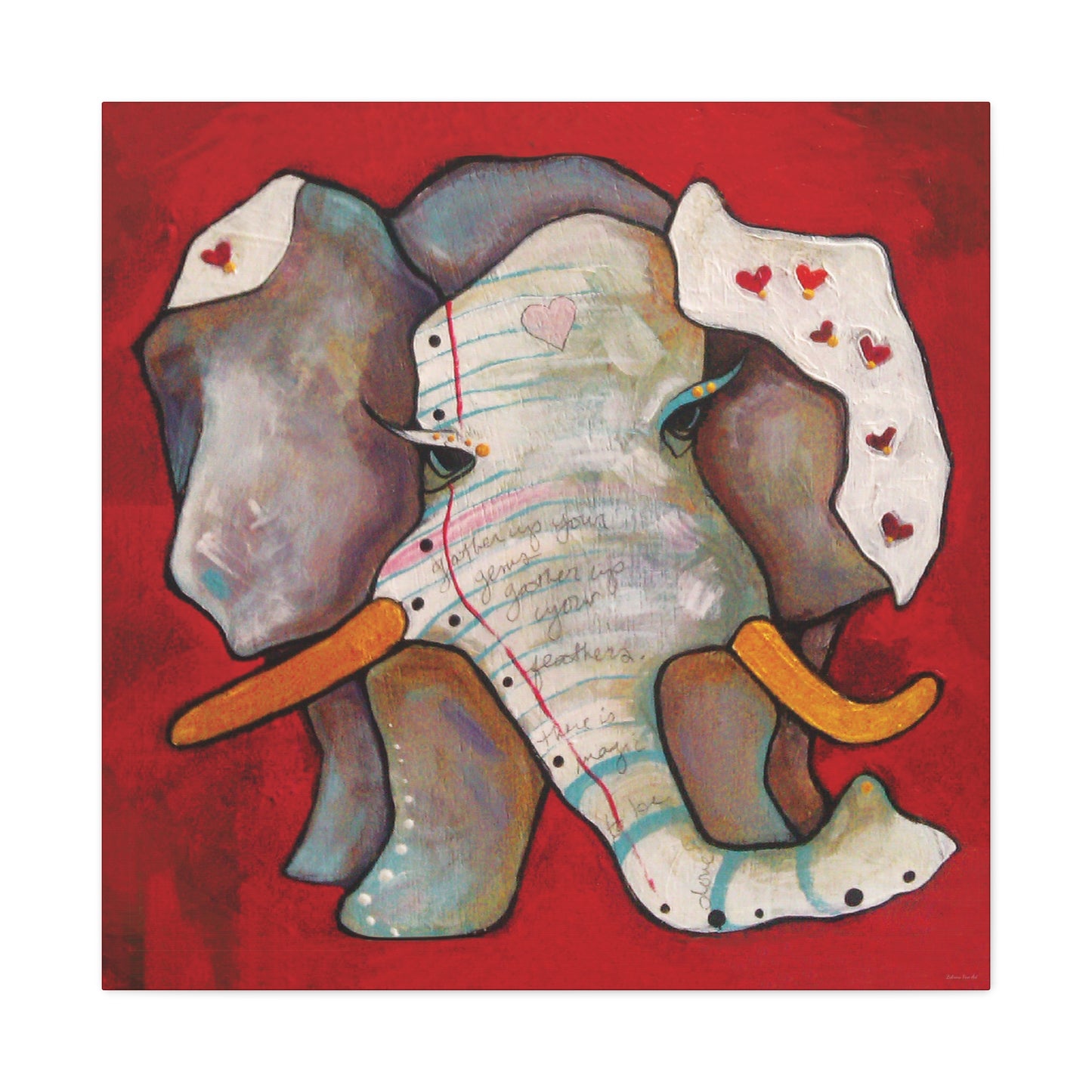 "Red Heart Elephant" Unframed Canvas Red Edge Reproduction by Zabrina Fine Art