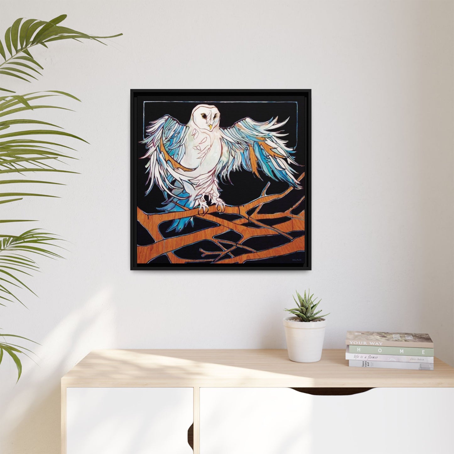 "Blue Owl" Framed Canvas Fine Art Reproduction by Zabrina Fine Art