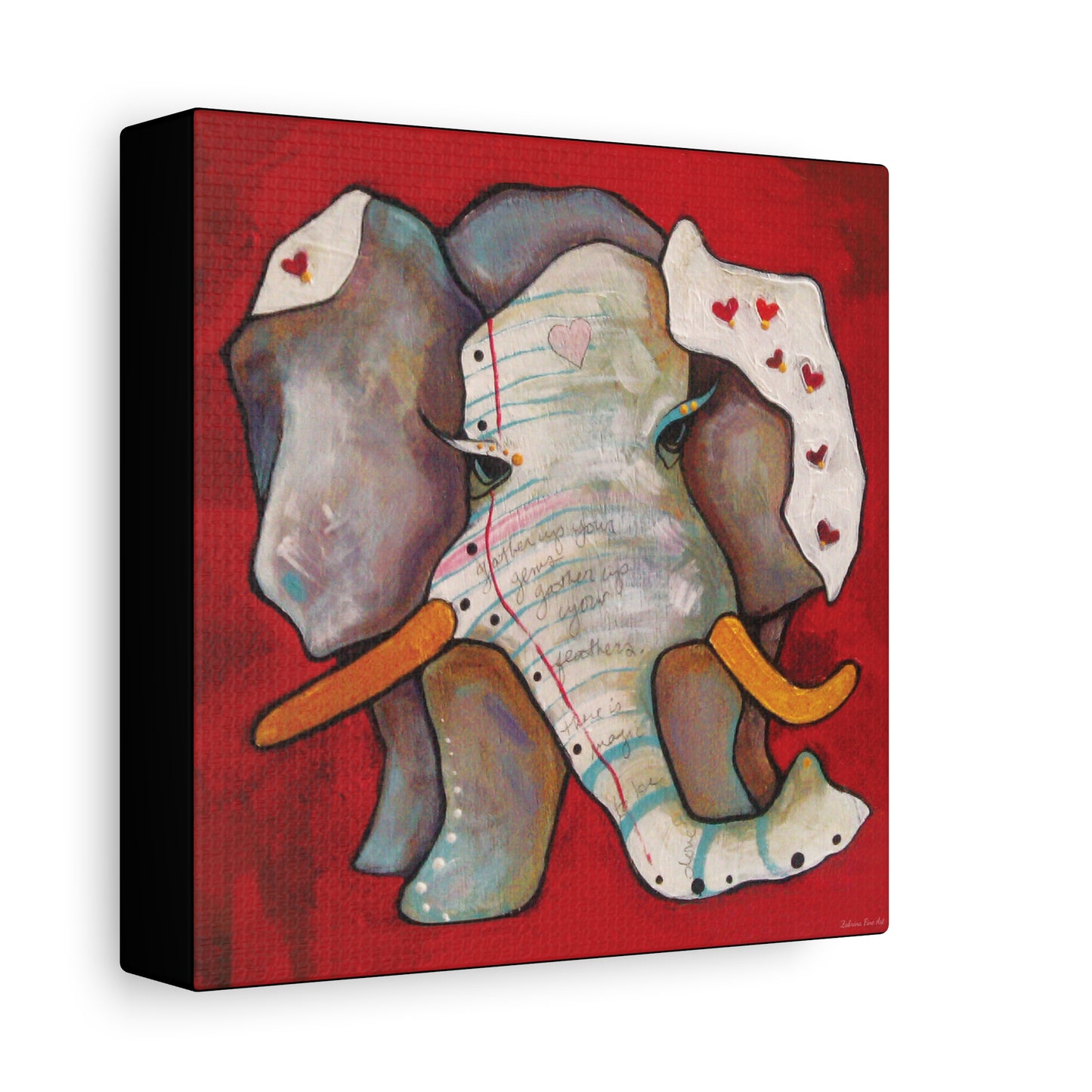 "Red Heart Elephant" Unframed Canvas Black Edge Reproduction by Zabrina Fine Art