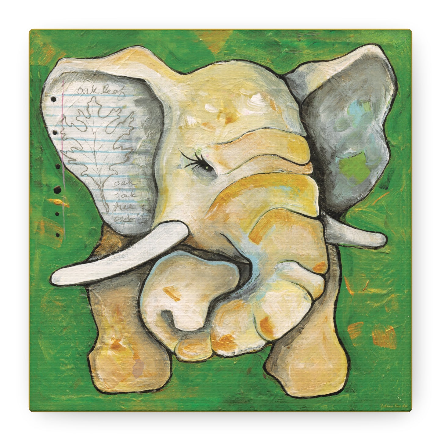 "Oak Leaf Elephant" Unframed Canvas Yellow Edge Reproduction by Zabrina Fine Art