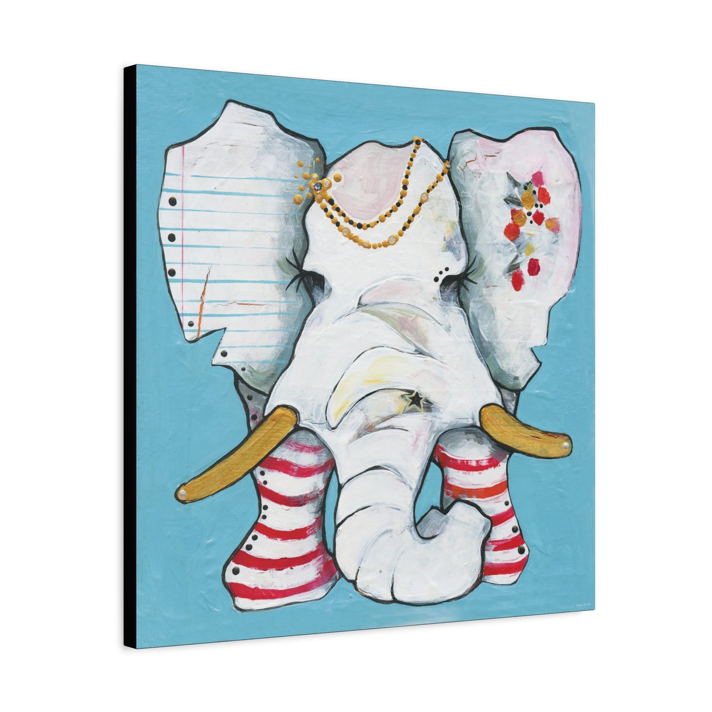 "Red Stripe Elephant" Unframed Canvas Black Edge Reproduction by Zabrina Fine Art