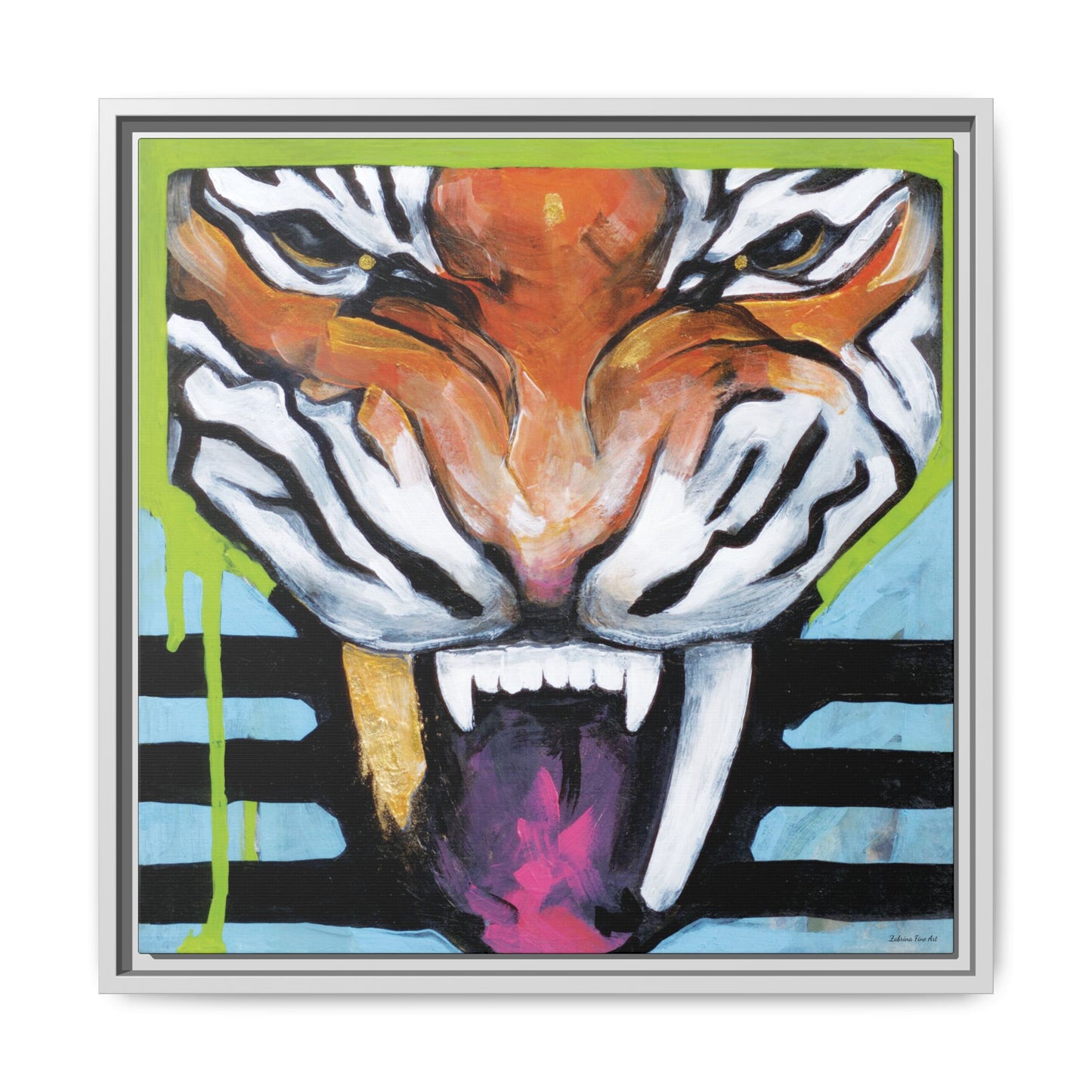 "Tiger Fang" Framed Canvas Fine Art Reproduction by Zabrina Fine Art