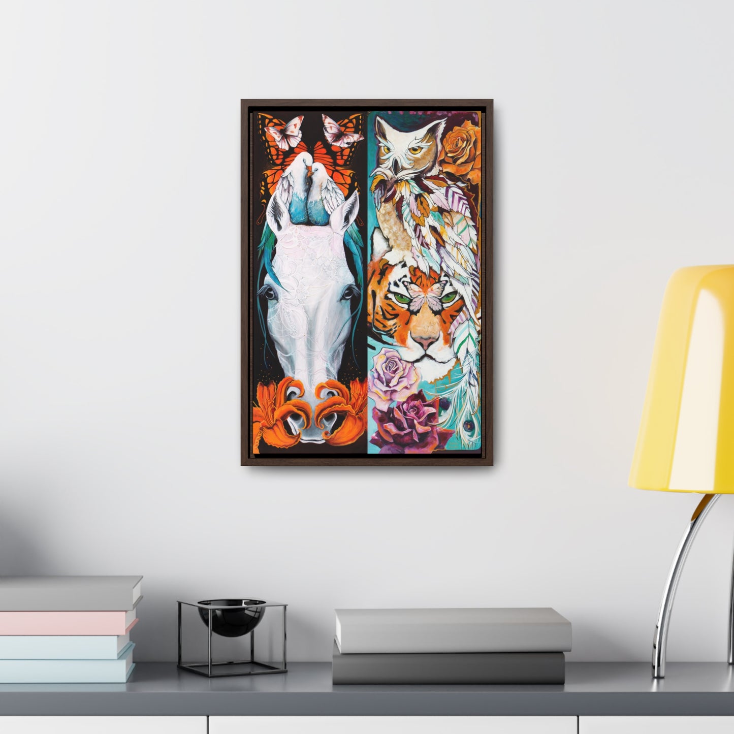 "The Tiger and The Mare" Framed Canvas Fine Art Reproduction by Zabrina Fine Art