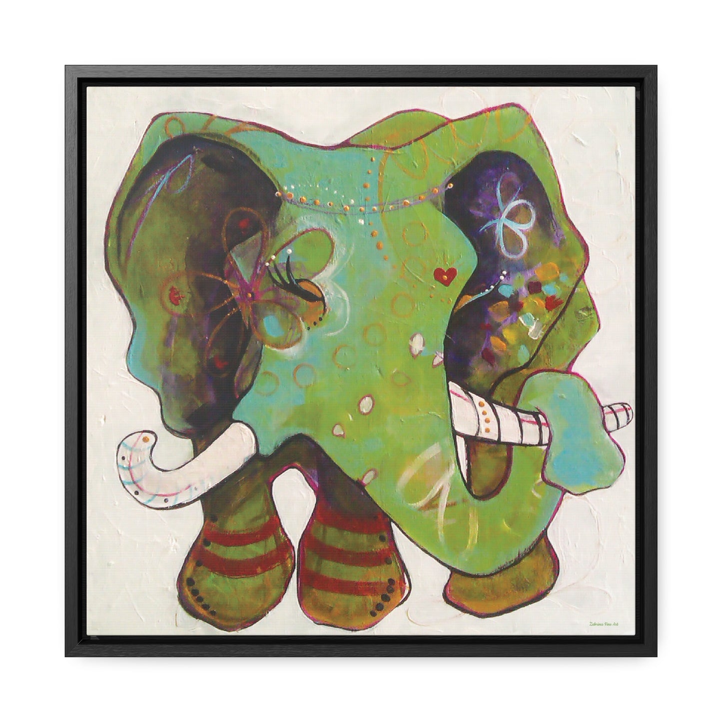 "Green Elephant" Framed Canvas Fine Art Reproduction by Zabrina Fine Art