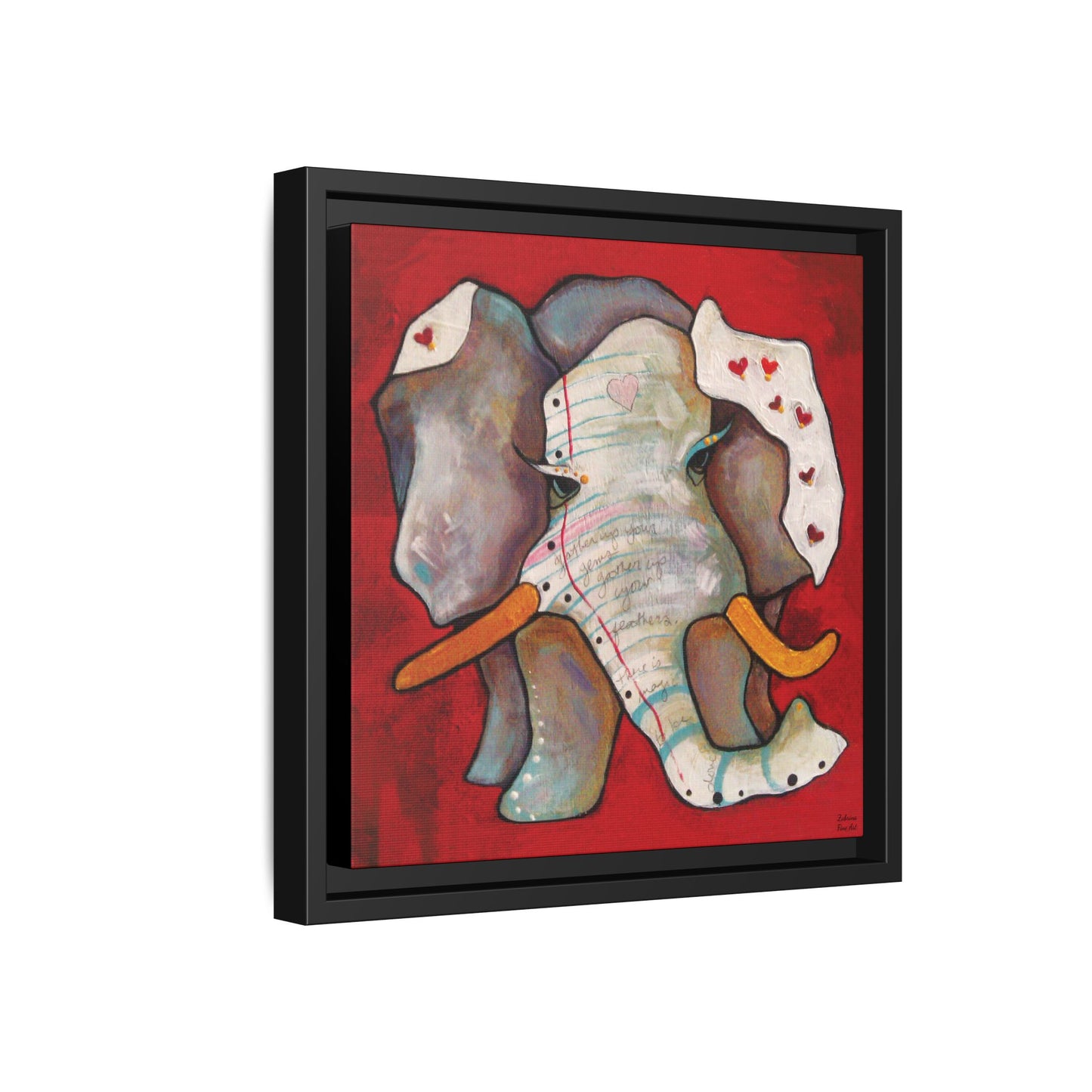 "Red Heart Elephant" Framed Canvas Fine Art Reproduction by Zabrina Fine Art