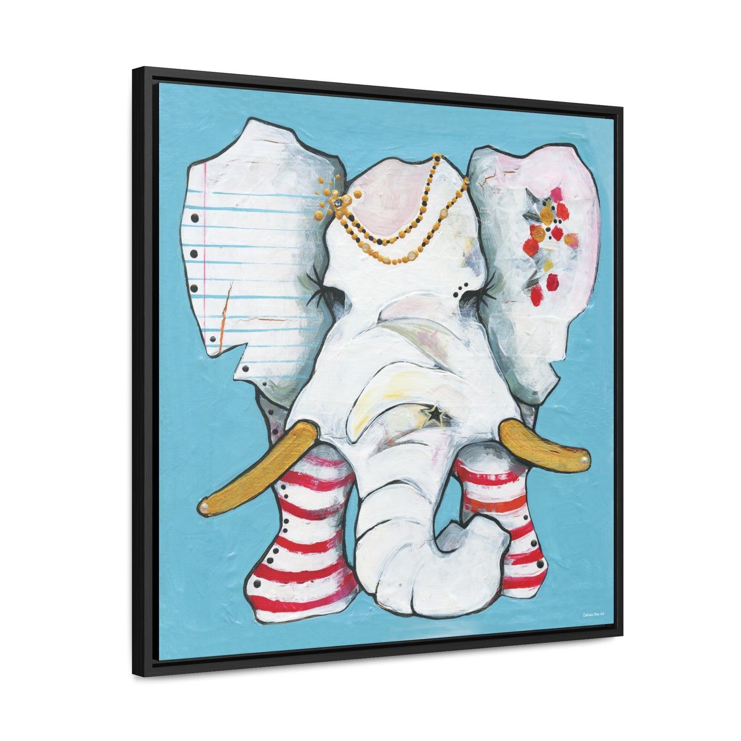 "Red Stripe Elephant" Framed Canvas Fine Art Reproduction by Zabrina Fine Art