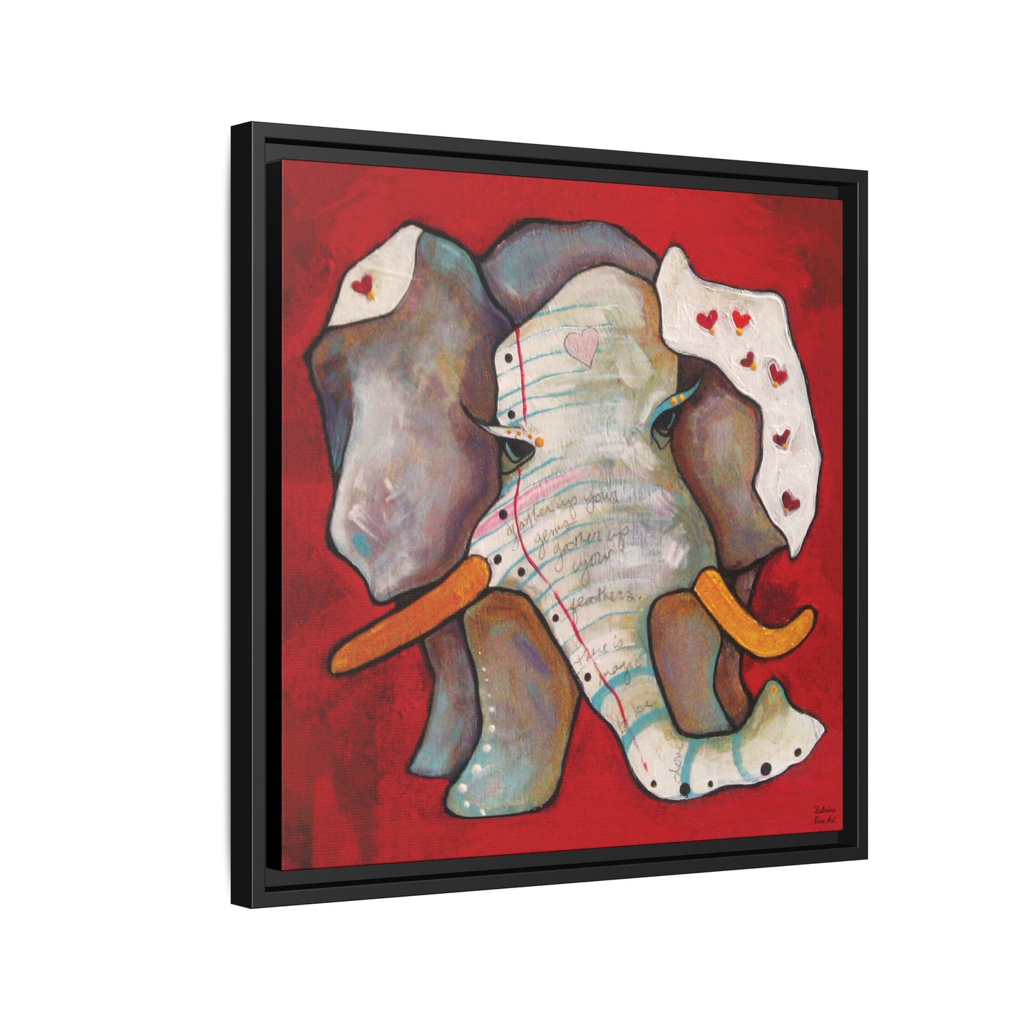 "Red Heart Elephant" Framed Canvas Fine Art Reproduction by Zabrina Fine Art